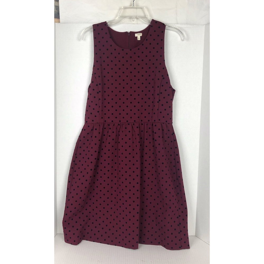J Crew Sleeveless Flared Dress Red Black Polka Dot
